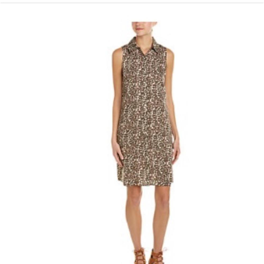 Three Dots Tan Leopard Piper Shirtdress